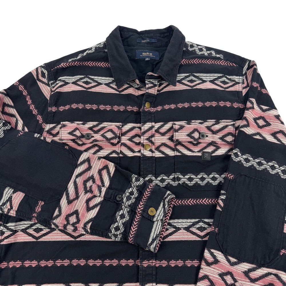 Roark Shirt Mens XL Black‎ Pink Geometric Cotton Cowboy Rodeo Southwestern Aztec
